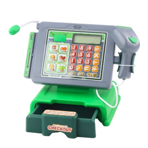 Kasa Sklepowa Dla Dzieci Akcesoria Koszyk Owoce Światła Dźwięki Zielona LEAN Toys