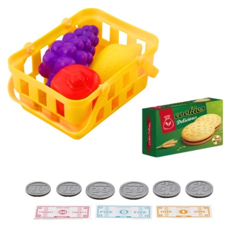 Kasa Sklepowa Dla Dzieci Akcesoria Koszyk Owoce Światła Dźwięki Zielona LEAN Toys