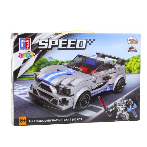 Klocki Konstrukcyjne Auto Robot 2w1 Niebiesko-Szary Napęd 350 el. LEAN Toys