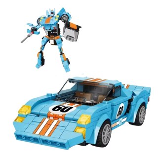 Klocki Konstrukcyjne Auto Robot 2w1 Pomarańczowo-Niebieski Napęd 336 el. LEAN Toys