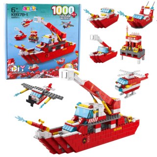 Klocki Konstrukcyjne Łódź Statek Strażacki Czerwony 6w1 1000 el. LEAN Toys