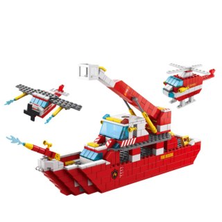 Klocki Konstrukcyjne Łódź Statek Strażacki Czerwony 6w1 1000 el. LEAN Toys