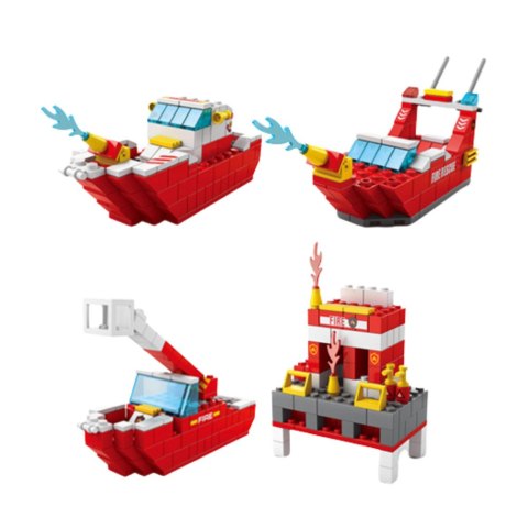 Klocki Konstrukcyjne Łódź Statek Strażacki Czerwony 6w1 1000 el. LEAN Toys