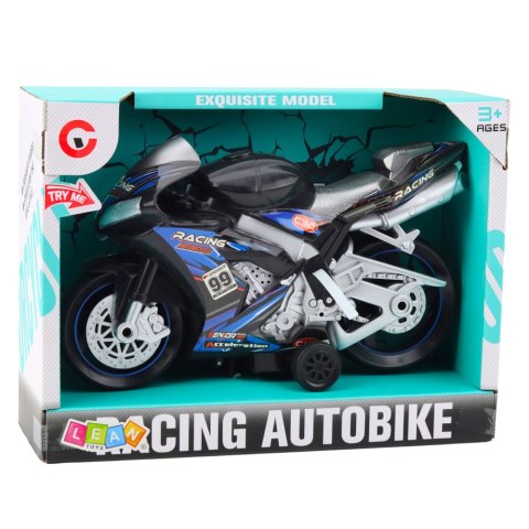 Motor Wyścigowy Ścigacz Napęd Światła Dźwięki Czarno-Niebieski LEAN Toys