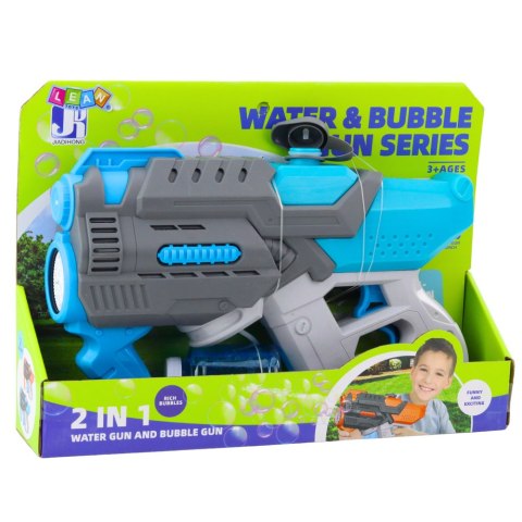 Pistolet Elektryczny Na Wodę Bańki Mydlane 2W1 Szaro Niebieski LEAN Toys