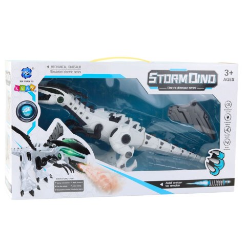 Robot Dinozaur Na Baterie Ruchome Skrzydła Światła Dźwięk Biały LEAN Toys
