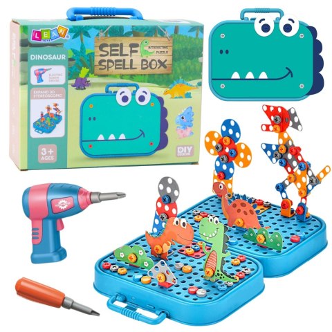 Zestaw Do Skręcania DIY Walizka Układanka Dinozaury Klocki Wkrętarka 228el. LEAN Toys
