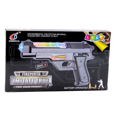 Broń Pistolet Na Baterie Kolorowe Światła Dźwięki 24cm LEAN Toys