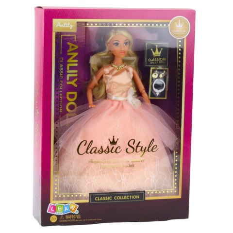 Lalka Anlily Suknia Balowa Pudrowy Róż Ruchome Kończyny Blond Włosy LEAN Toys