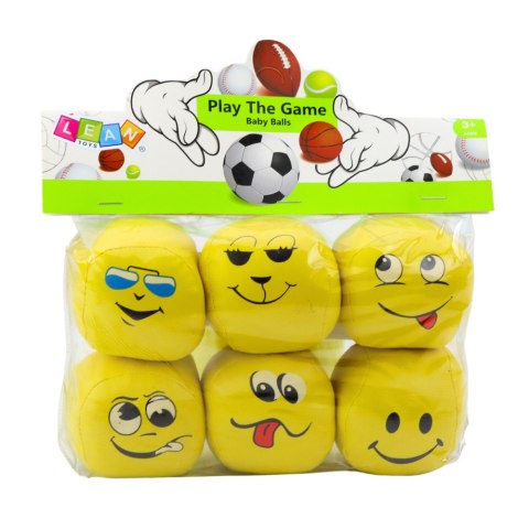 Miękkie Piłki Sportowe Emotki Żółte Zestaw 6szt 7cm LEAN TOYS