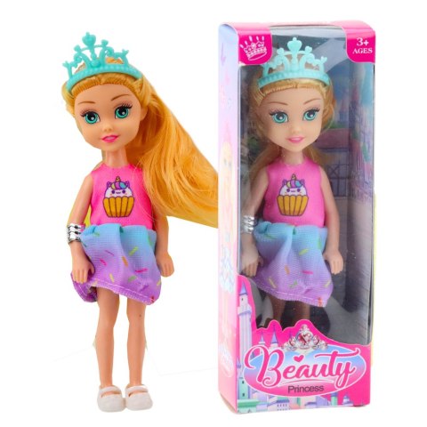 Mini Laleczka Księżniczka Z Koroną Kolorowa Sukienka 14cm Mix LEAN TOYS