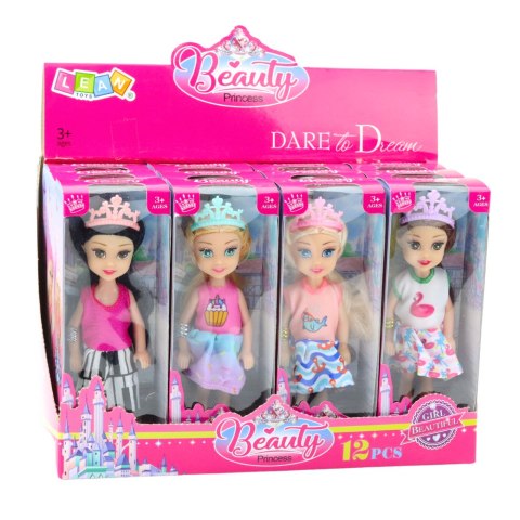 Mini Laleczka Księżniczka Z Koroną Kolorowa Sukienka 14cm Mix LEAN TOYS