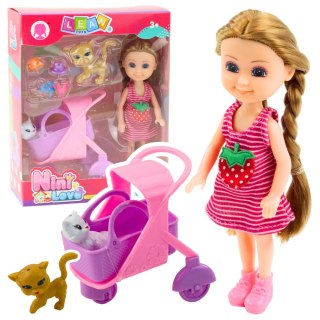 Mini Lalka Z Akcesoriami Wózek Kotki Zestaw Laleczka Różowa LEAN Toys