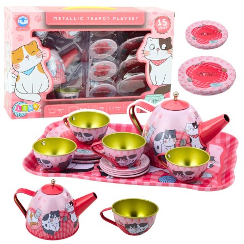 Zestaw Do Herbaty Kawy Dla Dzieci Metalowy Kotki Różowy 15el LEAN Toys