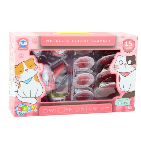 Zestaw Do Herbaty Kawy Dla Dzieci Metalowy Kotki Różowy 15el LEAN Toys