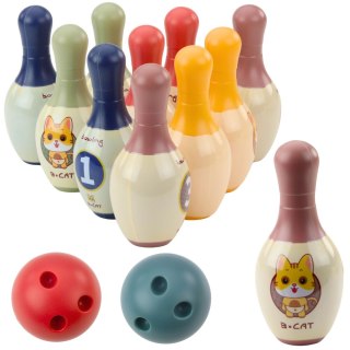 Zestaw Kręgli z Kotkami Dla Dzieci 10 Kręgli 2 Kule Kolorowe LEAN Toys