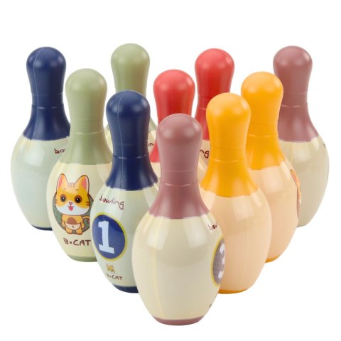 Zestaw Kręgli z Kotkami Dla Dzieci 10 Kręgli 2 Kule Kolorowe LEAN Toys
