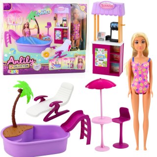 Zestaw Lalka Anlily Na Plaży Basen Palma Stoisko z Napojami Akcesoria LEAN Toys