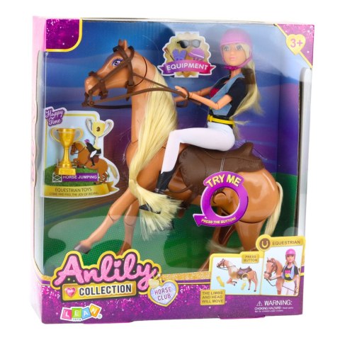 Zestaw Lalka Anlily Z Koniem Puchar Kask Ruchome Kończyny Brązowy LEAN Toys