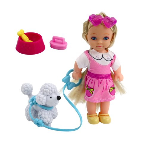 Zestaw Mini Laleczka Z Pieskiem Na Smyczy Miska Z Kością LEAN Toys