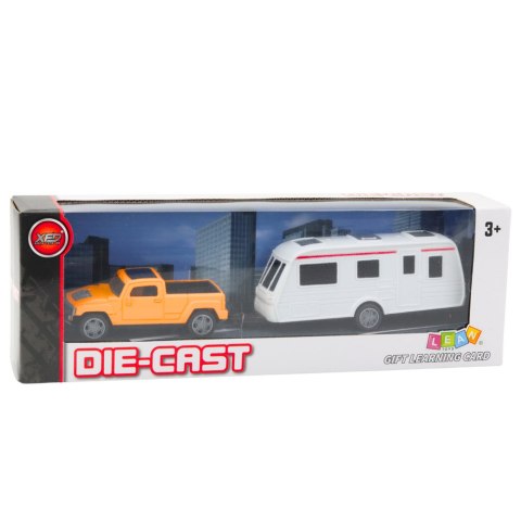 Zestaw Samochód Metalowy Z Kamperem Przyczepa Pomarańczowy LEAN Toys