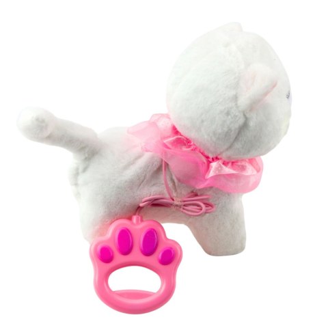 Interaktywny Kotek Na Smyczy Różowa Falbanka Dzwoneczek Chodzi Miauczy LEAN Toys