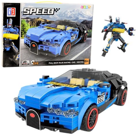 Klocki Konstrukcyjne Robot Auto 2w1 Hurricane Niebieski 328 el. LEAN Toys