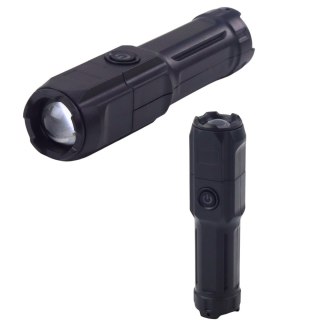 Latarka LED Regulacja Zoom 3 Tryby Świecenia Ładowanie USB Czarna LEAN