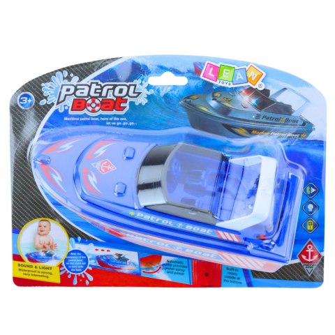 Łódź Patrolowa Na Baterie Zabawka Do Kąpieli Światła Dźwięki Niebieska LEAN Toys