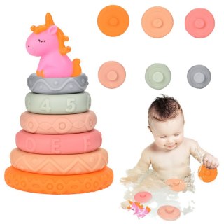 Piramidka Wieża Dla Malucha Gumowe Miękkie Klocki Jednorożec LEAN Toys