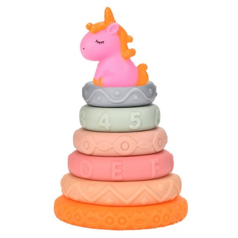 Piramidka Wieża Dla Malucha Gumowe Miękkie Klocki Jednorożec LEAN Toys
