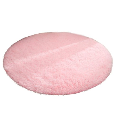 Pluszowy Miękki Dywan Okrągły Antypoślizgowy Jasno Różowy 122cm LEAN