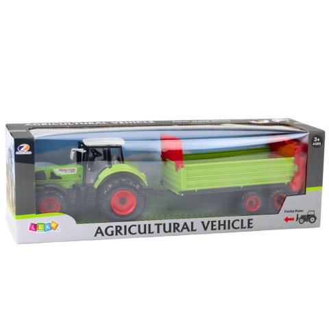 Traktor Z Przyczepką Napęd Frykcyjny Otwierana Maska Drzwi Zielony LEAN Toys