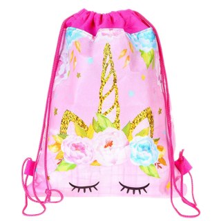 Worek Szkolny Na Buty Strój Gimnastyczny Jednorożec Kwiaty Różowy 35x27cm LEAN