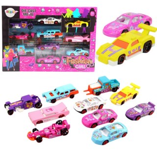 Zestaw Autek Resoraków Dla Dziewczynek Różowe 10szt LEAN Toys