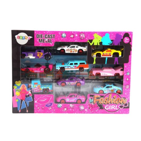 Zestaw Autek Resoraków Dla Dziewczynek Różowe 10szt LEAN Toys