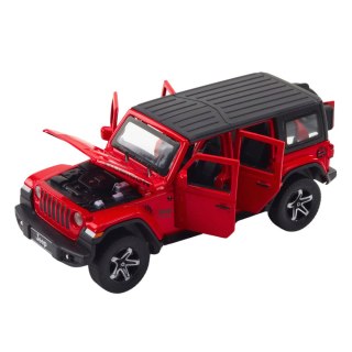 Zestaw Auto Terenowe Kamper Metalowe Napęd Światła Dźwięki Czerwony 1:32 LEAN Toys