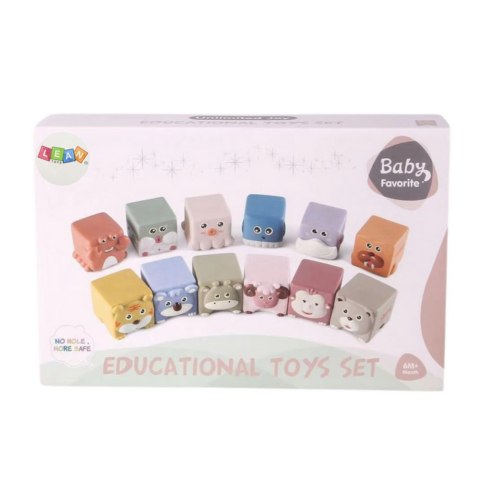 Zestaw Miękkie Klocki Sensoryczne Edukacyjne Zwierzątka 12szt LEAN Toys