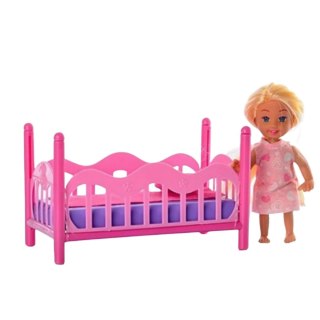Zestaw Mini Laleczka W Piżamie Łóżeczko Różowe LEAN Toys