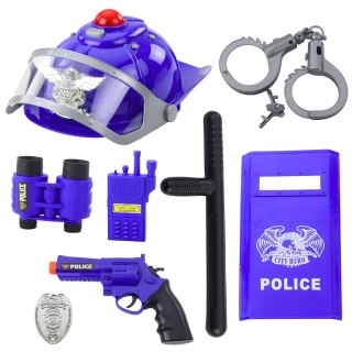 Zestaw Policyjny Dla Dzieci Kask Pistolet Kajdanki Akcesoria 9 el. LEAN Toys