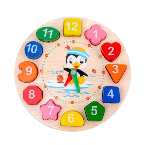 Drewniany Zegar Edukacyjny Montessori Nauka Godzin Klocki Do Nawlekania LEAN TOYS