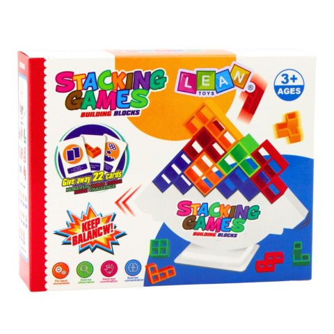 Gra Zręcznościowa Balansująca Wieża Klocki 22 Karty 16 Klocków LEAN Toys