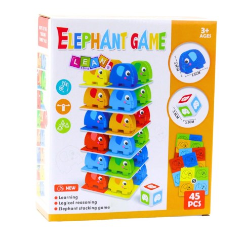 Gra Zręcznościowa Rodzinna Wieża Ze Słoników Układanie 45 el. LEAN Toys