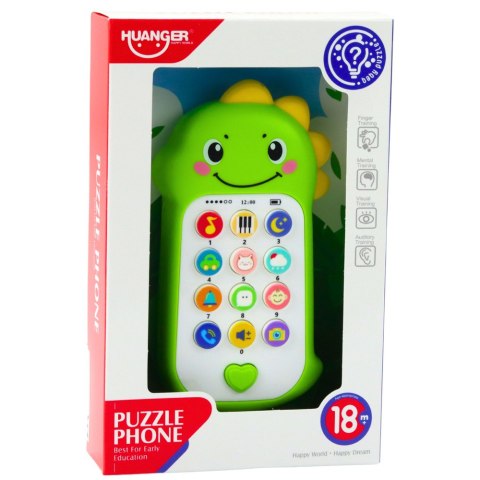 Interaktywny Telefon Edukacyjny Dla Malucha Dźwięki Melodie Dinozaur Zielony LEAN Toys