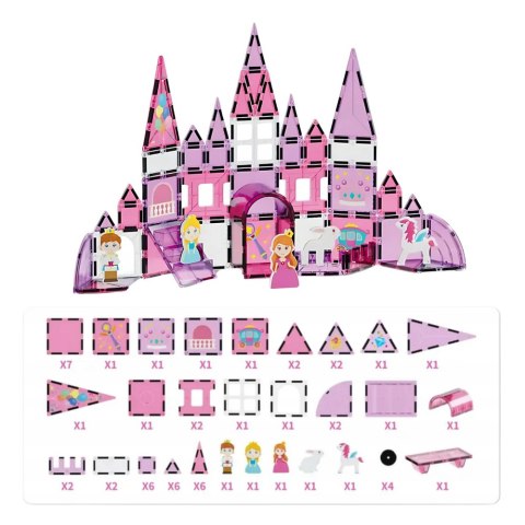 Klocki Magnetyczne Okienka Dla Dziewczynki Różowe 58 el. LEAN Toys