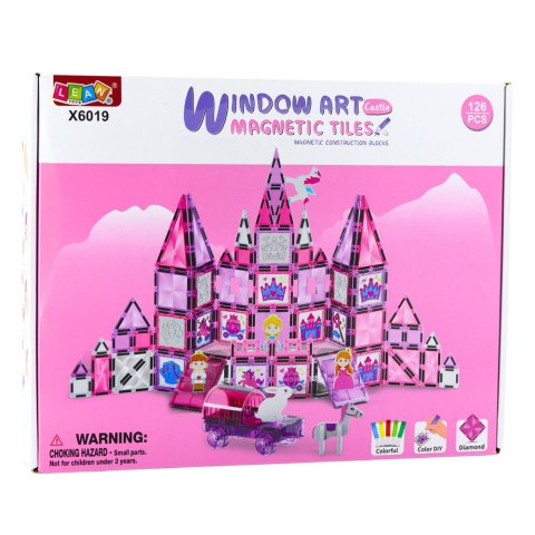 Klocki Magnetyczne Okienka Witraże Do Malowania Pisaki Różowe 126 el. LEAN Toys