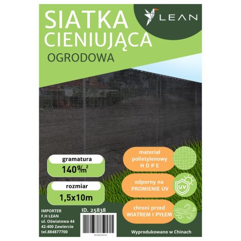 Siatka Cieniująca Na Ogrodzenie Płot Maskująca Szara 1.5M 10M 140g/m² LEAN