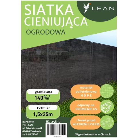 Siatka Cieniująca Na Ogrodzenie Płot Maskująca Szara 1.5M 25M 140g/m² LEAN