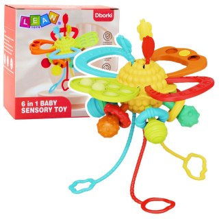 Zabawka Sensoryczna 6w1 Gryzak Sznurki Do Przeciągania Pop-It Kolorowa LEAN Toys