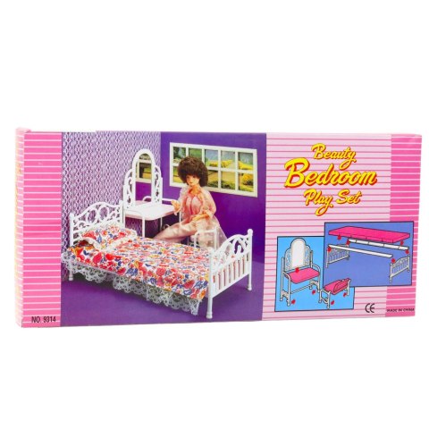 Zestaw Mebelki Dla Lalek Łóżko Toaletka Krzesło Pościel W Kwiatki LEAN Toys